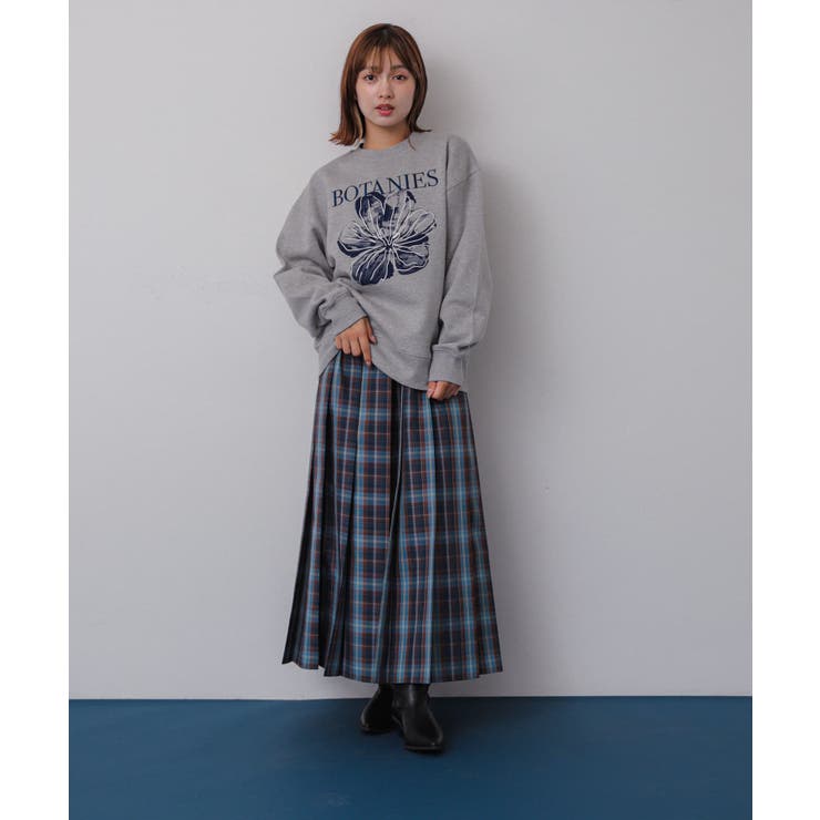 コットンツイルチェック モッズプリーツスカート(ブルー系