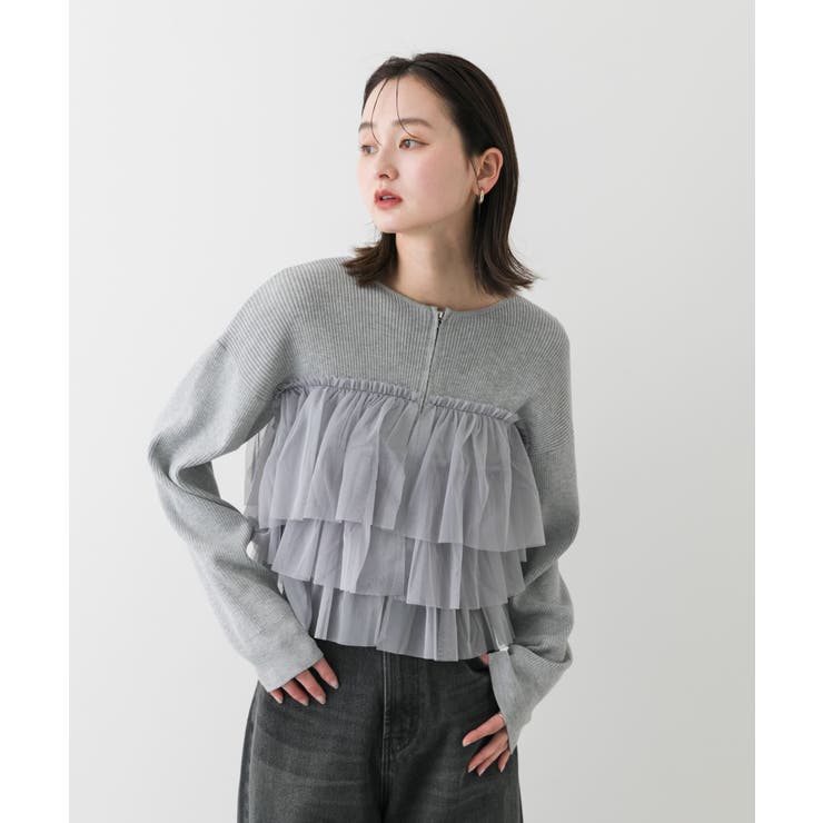 ルネ ♡ 高島屋限定 ピークスフリルスリーブ ジップアップ