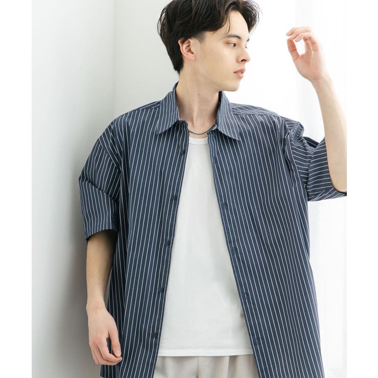 ストライプレギュラーカラールーズショートスリーブシャツ[品番 ストライプレギュラーカラールーズショートスリーブシャツ[品番