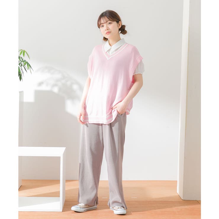 C5396 ブルーニット×イージーパンツコーデ 秋冬】リラックスパンツの大人女子コーデ。おしゃれに着こなそう