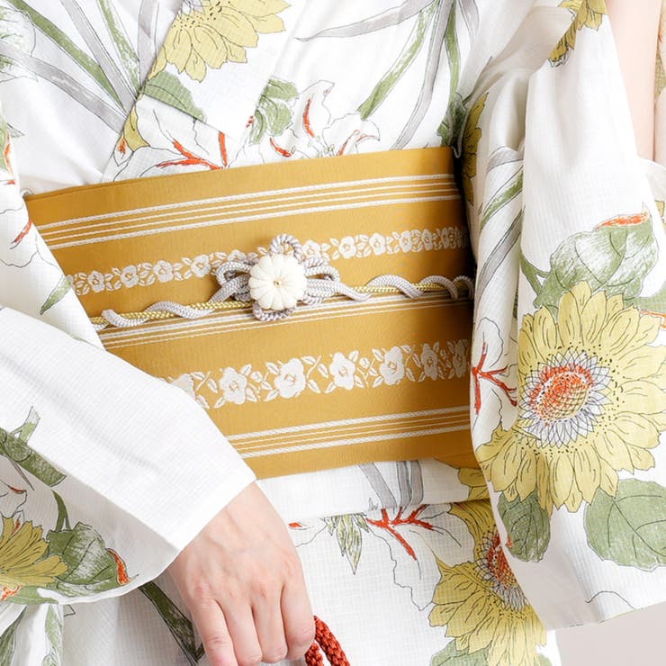 utatane 変わり織り浴衣3点セット クリームに京都の向日葵とゆり