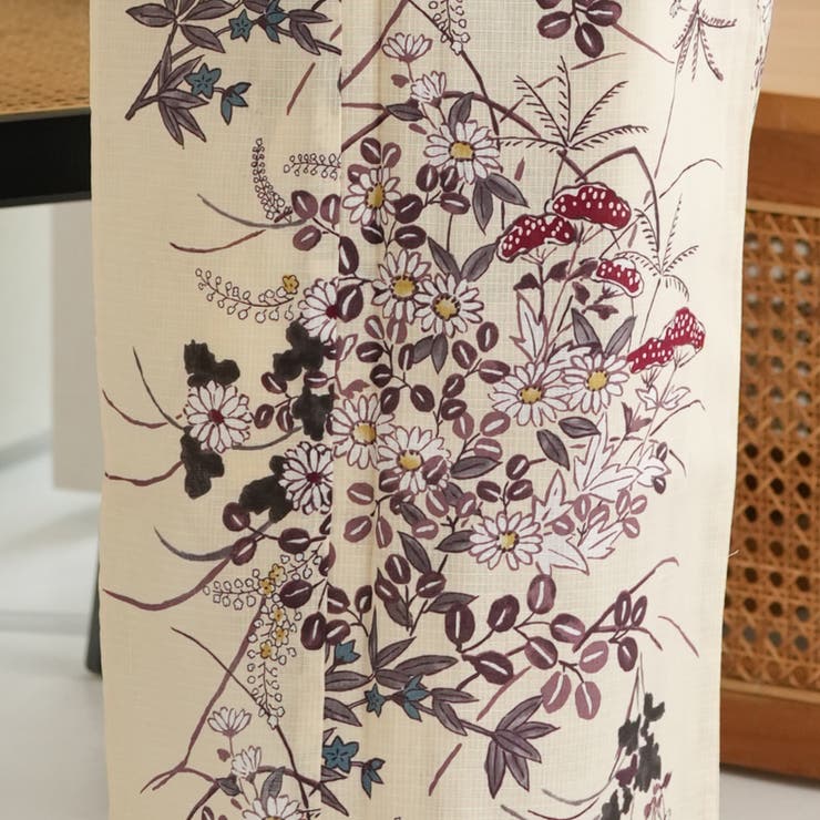 utatane 変わり織り浴衣3点セット ベージュに薄紫の小さな萩と菊