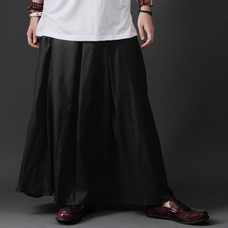 日本製 ブラックロングスカートワイドパンツ ワイドスカート[品番