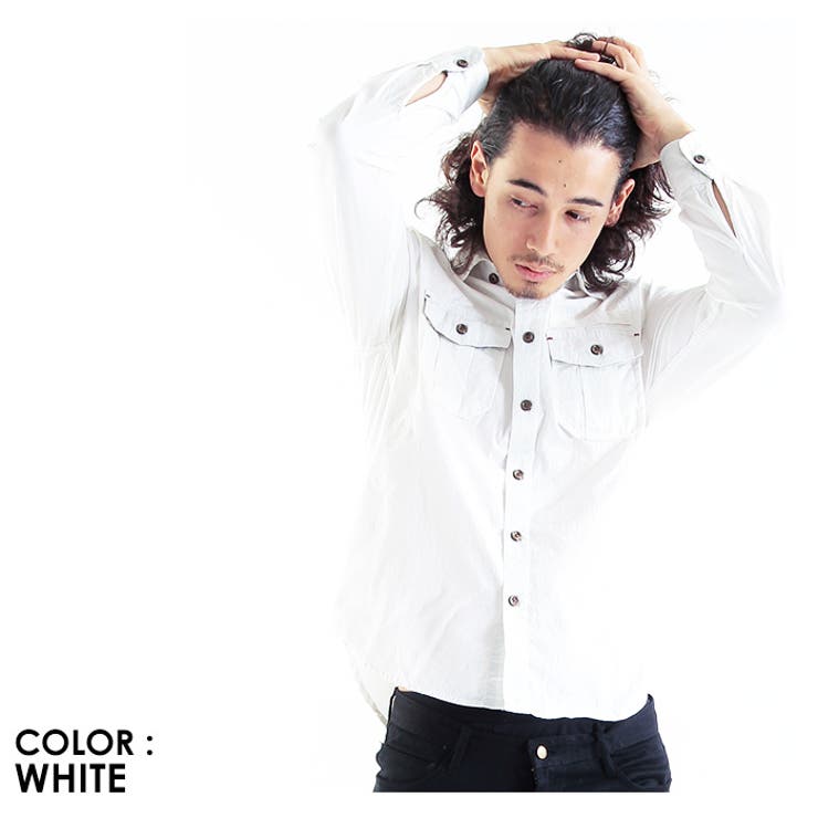 3color 迷彩柄切り替えミリタリーシャツ長袖 ワークシャツ[品番