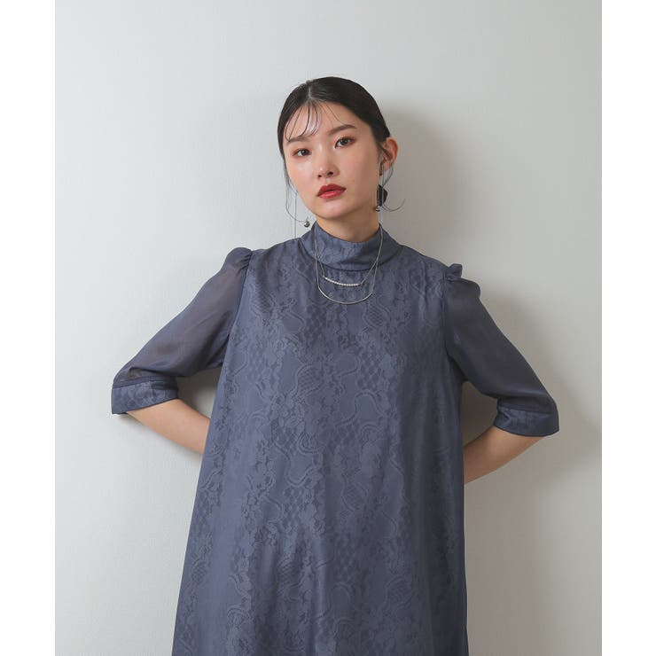 5分袖 微光沢 リボン Aライン ワンピースドレス 結婚式