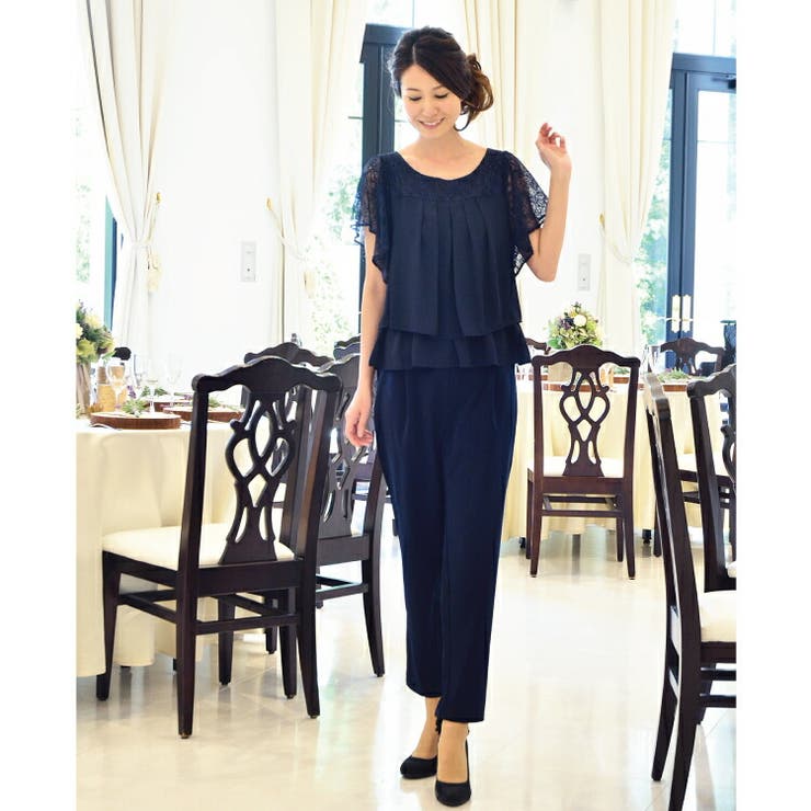 【新品】kana カナ　セットアップ パンツドレス　ブラック　S 刺繍レース切り替え セットアップ パンツドレス[品番