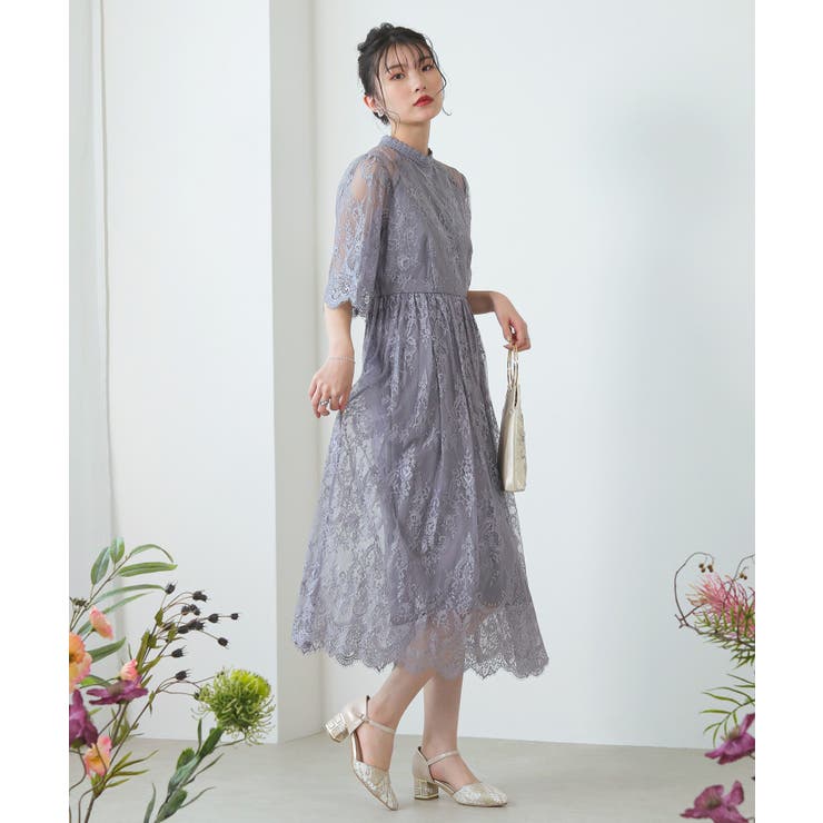 kana ドレス プリーツ×レース ウエストタック ロング ワンピース