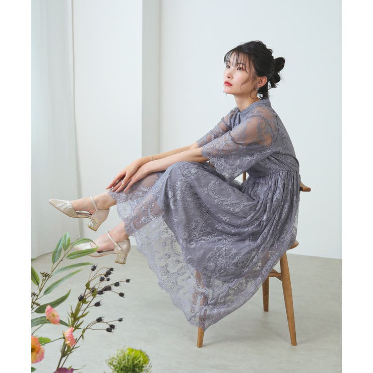 kana 総レース マーメイド 襟付き ワンピース ドレス 結婚式 完売品 Kana ドレス 大柄 刺繍 レース マーメイドライン ワンピース