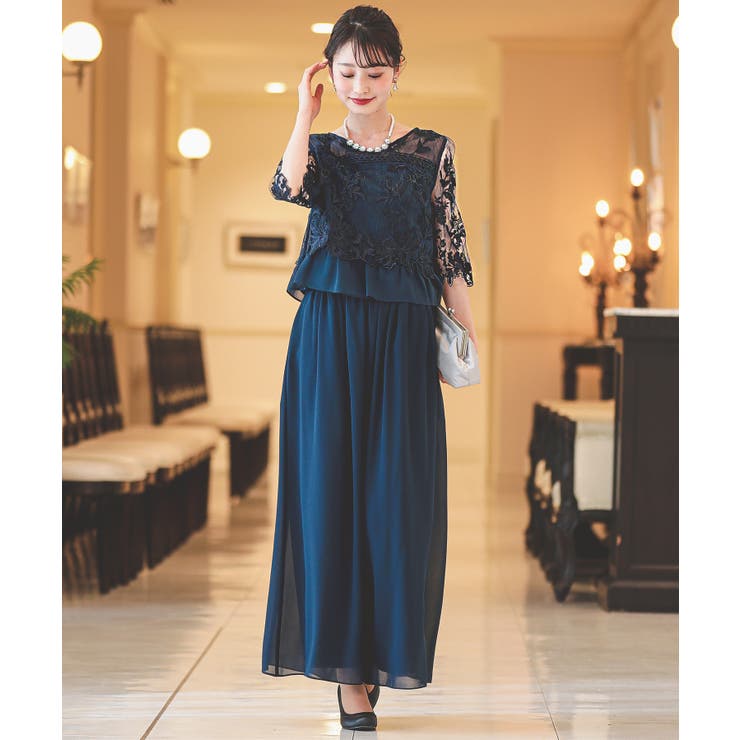 数量限定価格!! 刺繍レース切り替え セットアップ パンツドレス[品番 スーツ・フォーマル・ドレス