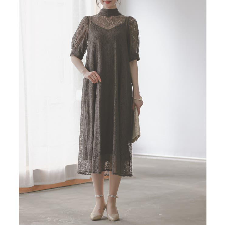 シフォン×レースバックリボンドレス【低身長向けサイズあり
