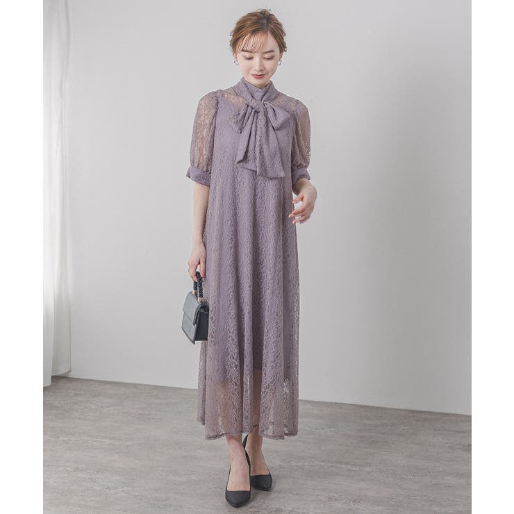 kana総レース バックリボン 結婚式 お呼ばれ ワンピースドレス Kana（カナ）の「総レース バックリボン ワンピース パーティー