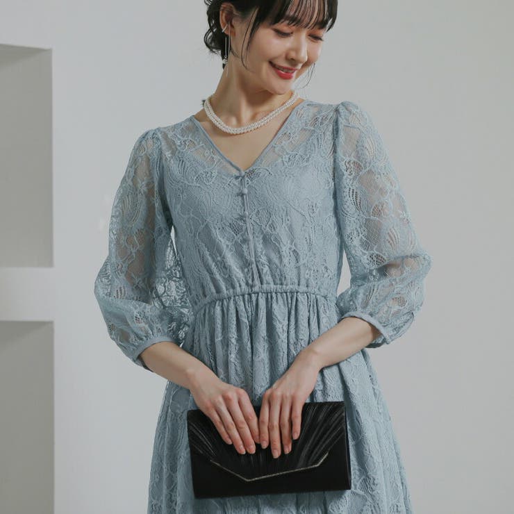 【Kana】クロスデザイン レース Vネック ワンピース ドレス セール】クロスデザイン レース Vネック ワンピース パーティー