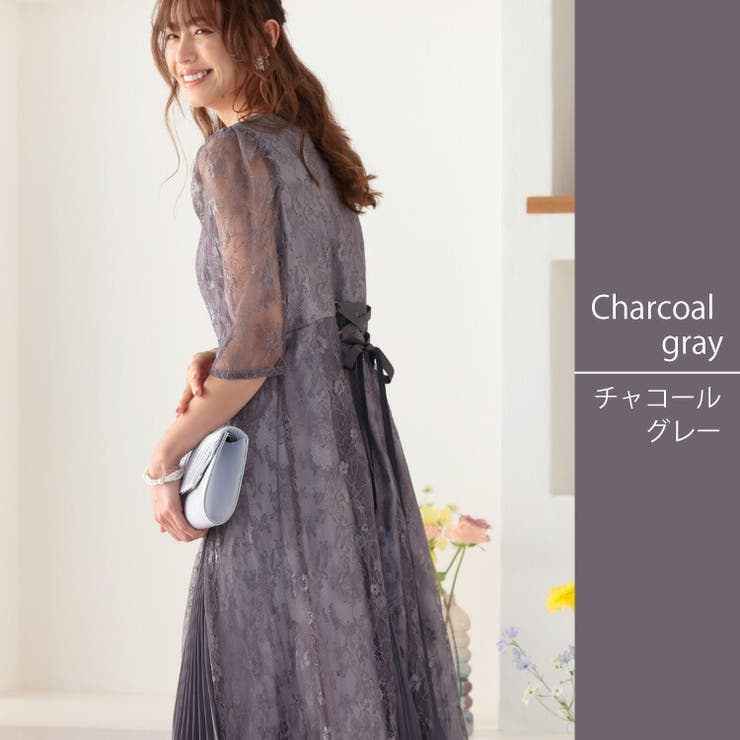 美品kanaチュールレースバックリボン結婚式お呼ばれパーティーワンピースドレス チュールレース バックリボン ワンピースドレス[品番