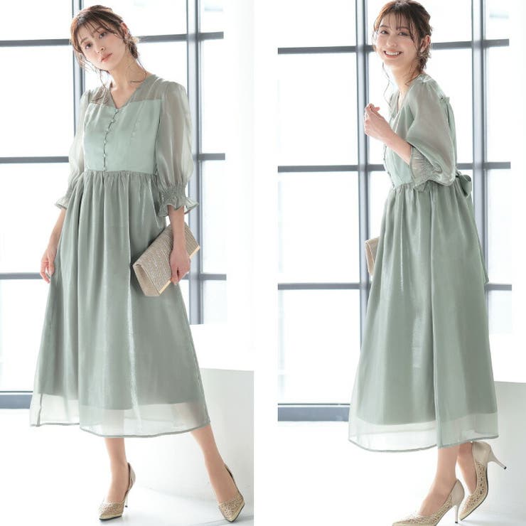 ★SEA NY★ NoaサテンV ネックドレス グリーン★送関込 前開き Vネック サテン[品番：BECW0010043]｜kana（カナ）の
