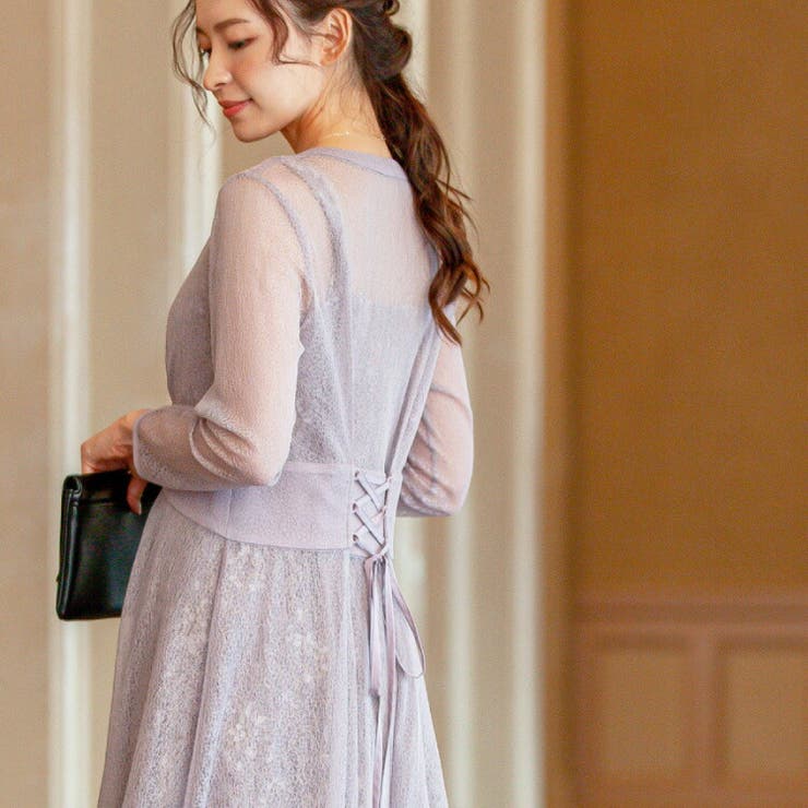 KANA キーネック 2Way レース ワンピース パーティー ドレス 結婚式 キーネック 2Way レース ワンピース パーティー ドレス 結婚式