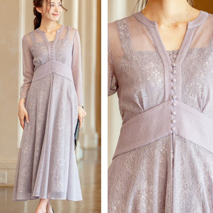 KANA キーネック 2Way レース ワンピース パーティー ドレス 結婚式 キーネック 2Way レース ワンピース パーティー ドレス 結婚式