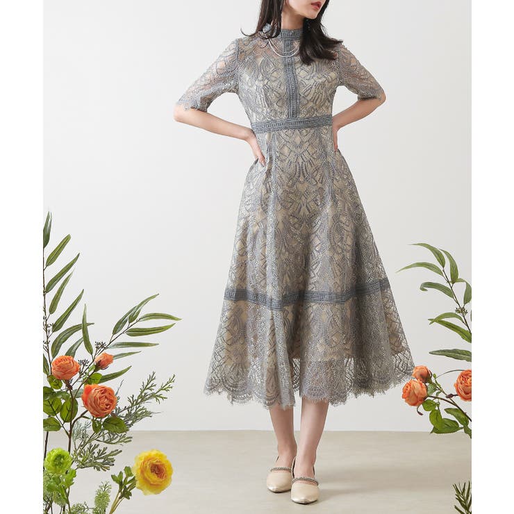 ラメ×レース ロング ワンピースドレス[品番：BECW0010049]｜kana