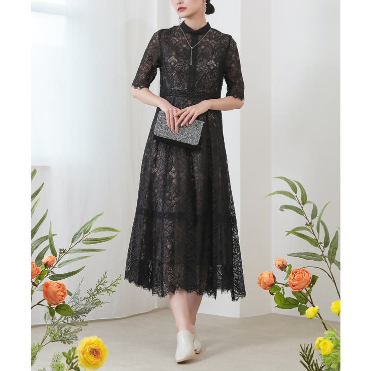 ラメ×レース ロング ワンピースドレス[品番：BECW0010049]｜kana