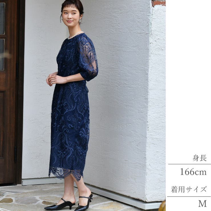 刺繍レース バックリボン セミタイト[品番：BECW0002008]｜kana