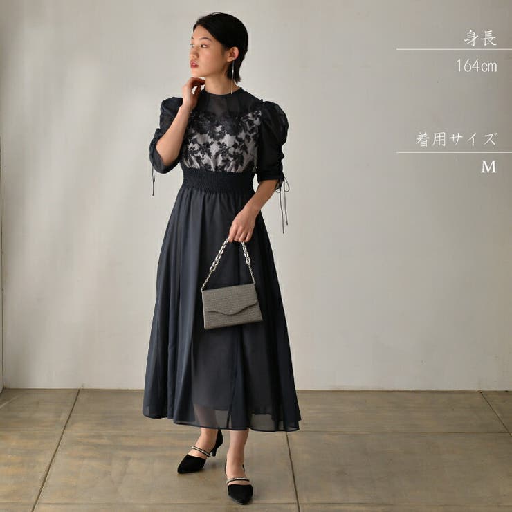カナ Kana 大きいサイズ L 黒 パーティー ドレス ワンピース 結婚式 パーティードレス 結婚式 シフォン[品番：BECW0010160]｜kana