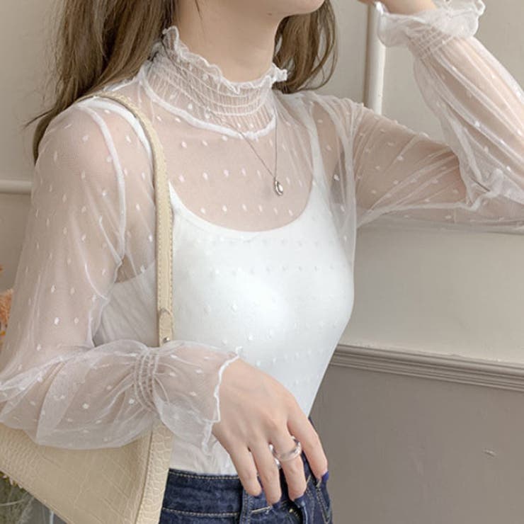 韓国ファッション レース トップス[品番：VCTW0004291