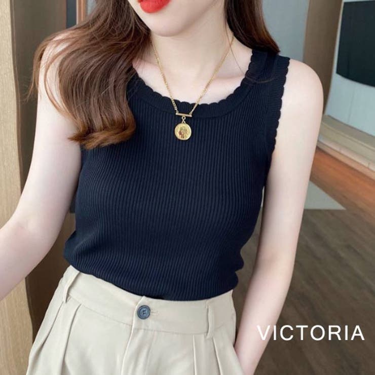 BLK | タンクトップ リブニット フリル | VICTORIA