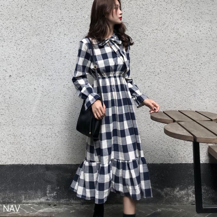 ブロックチェック ワンピース ロングワンピース[品番