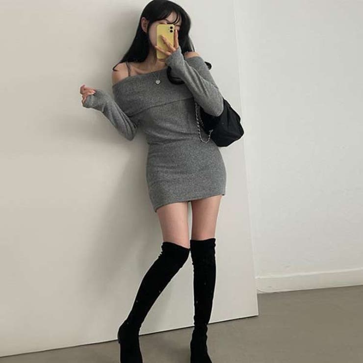 オフショルダーニットミニワンピース[dr618] | レディースファッション通販のグレイル(GRL)【公式】