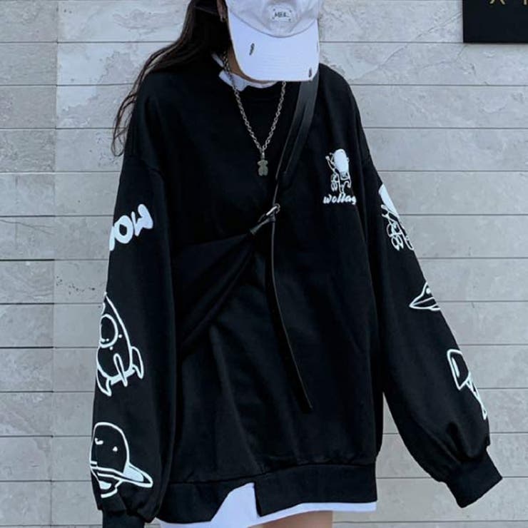 新品ヴィクトリアシークレットゆったりロンT人気ブランド長袖Tシャツブラック 重ね着風 長袖 Tシャツ[品番：VCTW0003994]｜VICTORIA