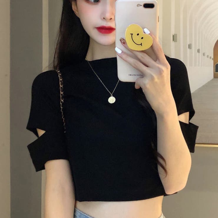 BLK | モックネックカラーTシャツ クロップドTシャツ レディース | VICTORIA