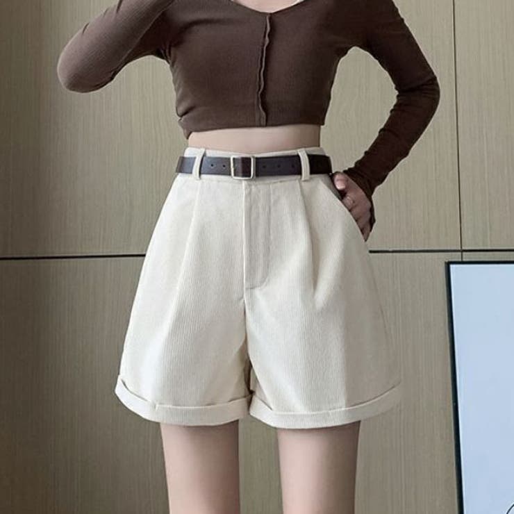 ショートパンツ レディース ベルト付き[品番：VCTW0004369