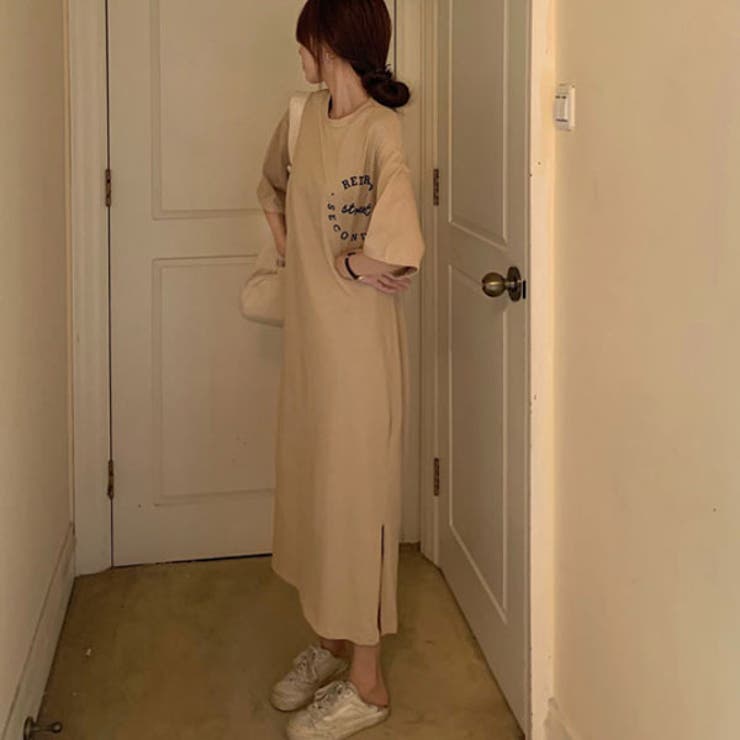 カットソーワンピ　ロングワンピ　Tシャツワンピ　韓国ファッション