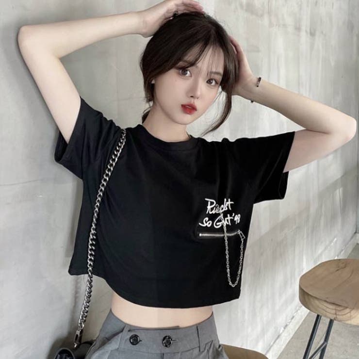 tシャツ 「INSTANTFUNK」ステッチ クロップド Tシャツ レディース クロップド丈ロックプリントTシャツ | レディースファッション