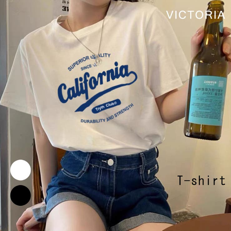 韓国ファッション ロゴプリントTシャツ Y2Kファッション | VICTORIA | 詳細画像1 
