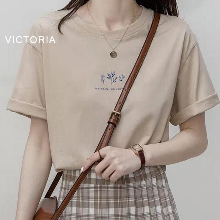 BEG | ミニロゴプリントTシャツ 体型カバーTシャツ ロゴプリント | VICTORIA