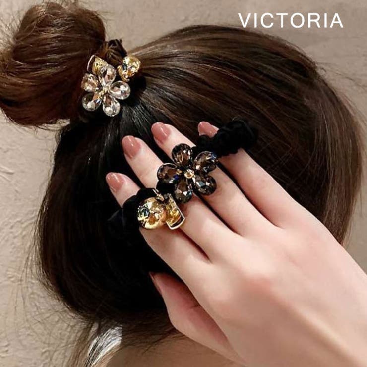 ヘアゴム フラワービジューヘアゴム ラインストーン[品番：VCTW0004560