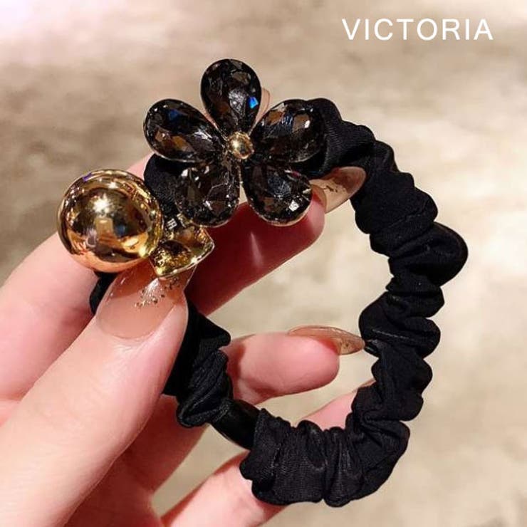 ヘアゴム フラワービジューヘアゴム ラインストーン[品番