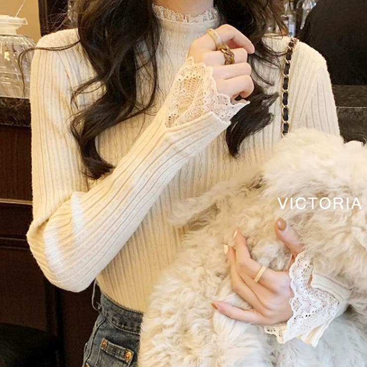 BEG | リブニット トップス レディース | VICTORIA