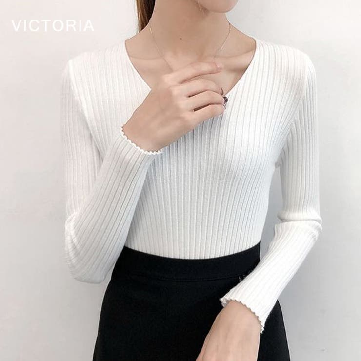 WHT | Vネック リブニット トップス | VICTORIA
