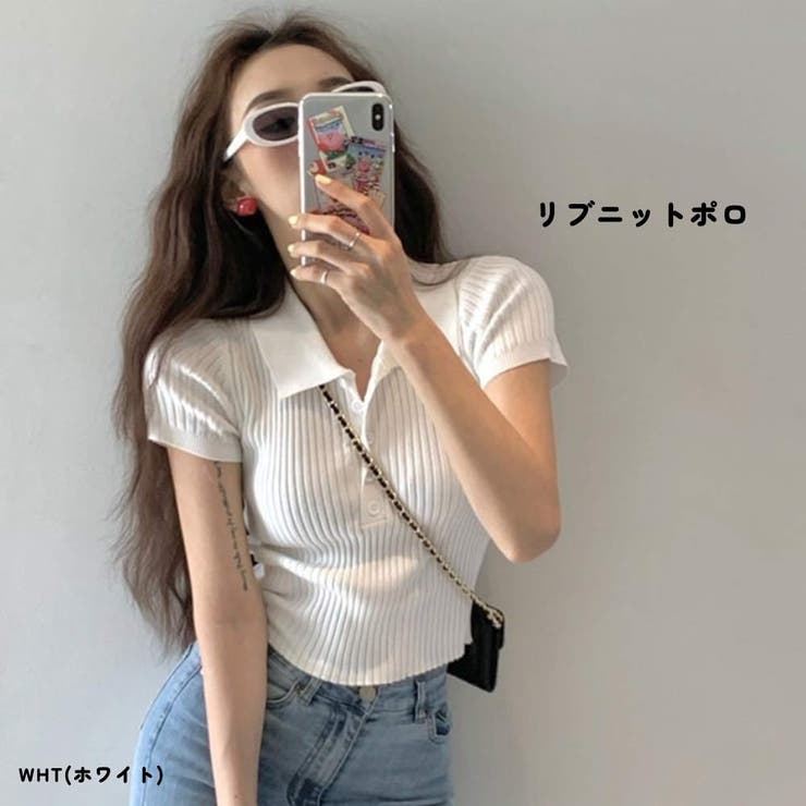 WHT | 【韓国トレンド】細見えリブニットポロ 半袖 ポロシャツ | VICTORIA