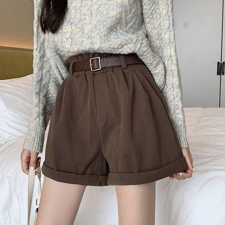 ショートパンツ レディース ベルト付き[品番：VCTW0003969