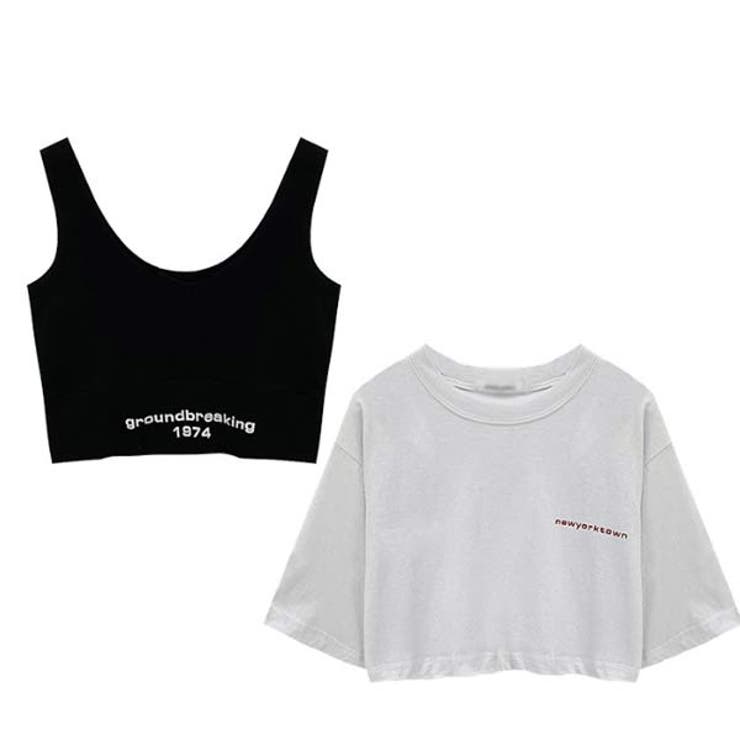 レディース　クロップドTシャツ　トレーニングウエア　韓国ファッション