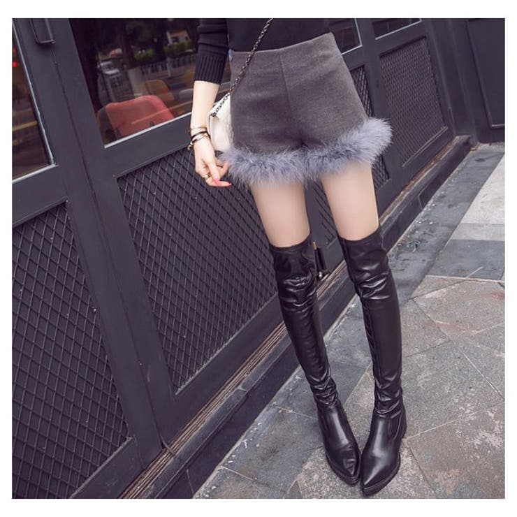 ふわふわファー付ショートパンツ 着まわし履きやすい 秋[品番