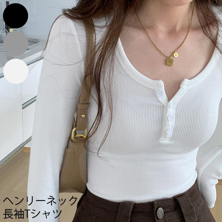 tシャツ ヘンリーネックミニリブTシャツ レディース UNE MANSION tシャツ 「UNE ORIGINAL」 ヘンリーネックシルバー