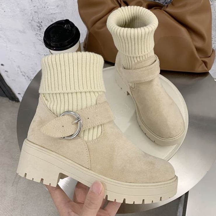 ショートブーツ 2way リブニットソックスブーツ[品番：VCTW0004411