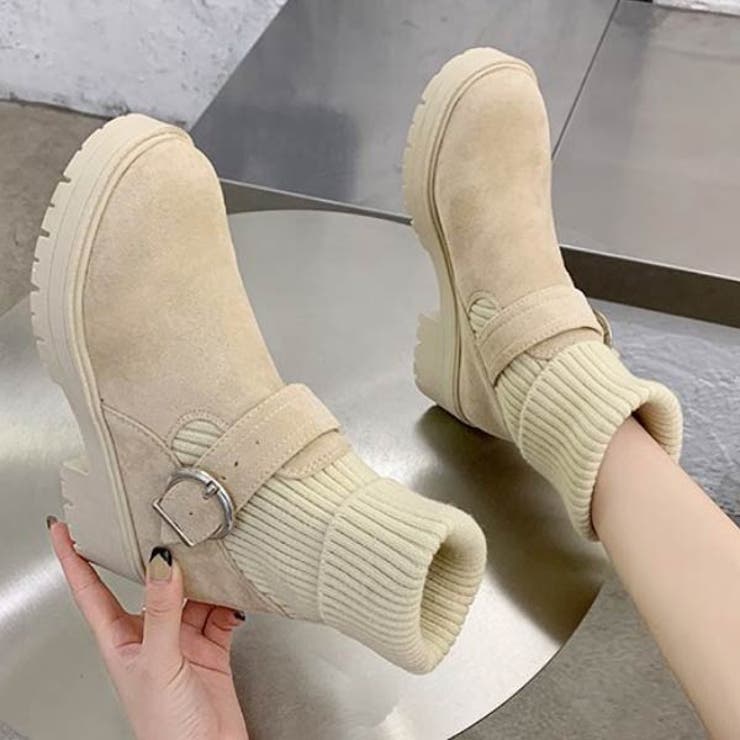 ショートブーツ 2way リブニットソックスブーツ[品番：VCTW0004411