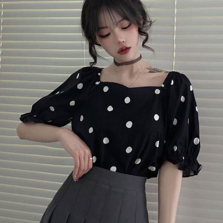 トップス　茶色水玉　F 新品　フォロー割-200円 柄 水玉トップス レディース[品番：VCTW0003656]｜VICTORIA