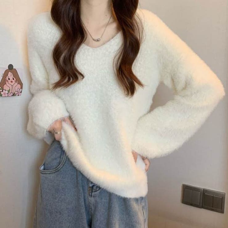 ざっくり　ニット　トップス　レディース　韓国　ファッション