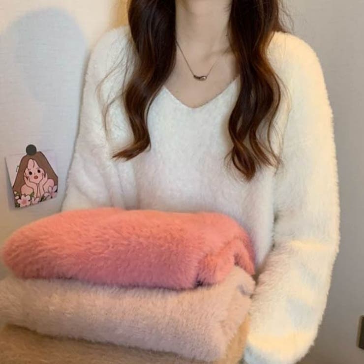 ざっくり　ニット　トップス　レディース　韓国　ファッション