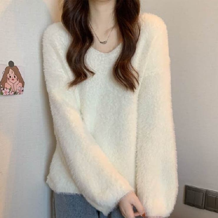 ざっくり　ニット　トップス　レディース　韓国　ファッション
